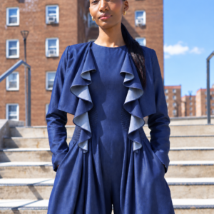 TASHEE  DENIM CASCADE OPEN FRONT JACKET