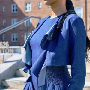 TASHEE  DENIM CASCADE OPEN FRONT JACKET