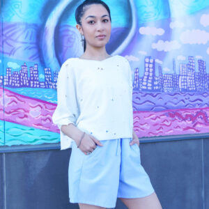 TASHEE SLASHED JERSEY OVERSIZED CROPPED TOP